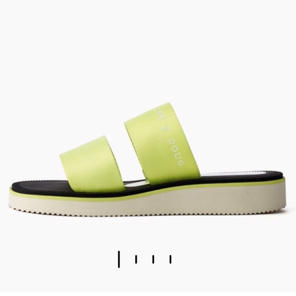 SOLD❤️ RAG & BONE Mila Neon Yellow Acid Green Slide Double Strap Sandal - Picture 3 of 12